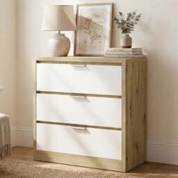 Skova 3 Drawer Chest of Drawers - Small Bedroom Drawers - Oak+White