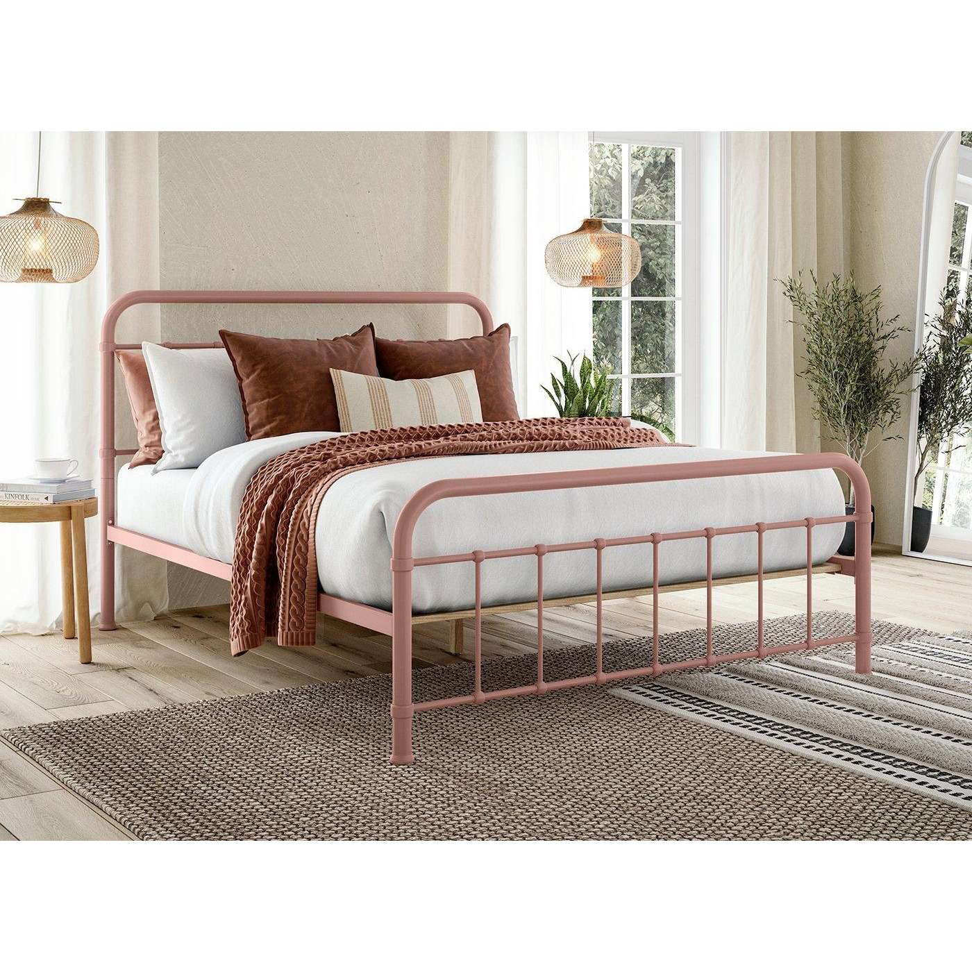 Abbey Metal Bed Frame - 4'6 Double - Pink