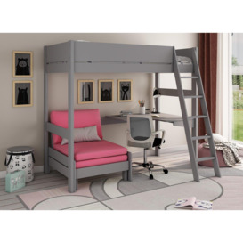 Anderson Desk High Sleeper With Pink Chair - 3'0 Single - Grey