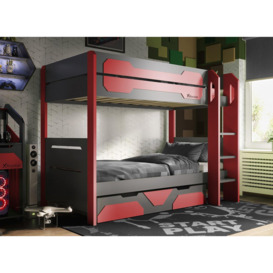 X-Rocker Battalion Kids Bunk Bed with Drawer - 3'0 Single - Red