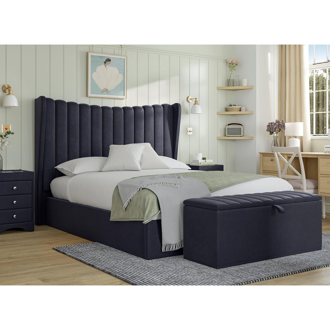Octavia Upholstered Ottoman Bed Frame - 5'0 King - Blue