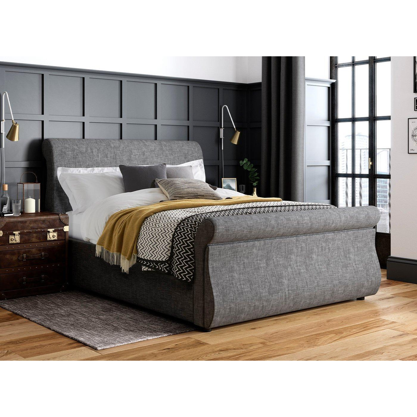 Detroit Upholstered Sleigh Bed Frame 6'0 Super King Grey by