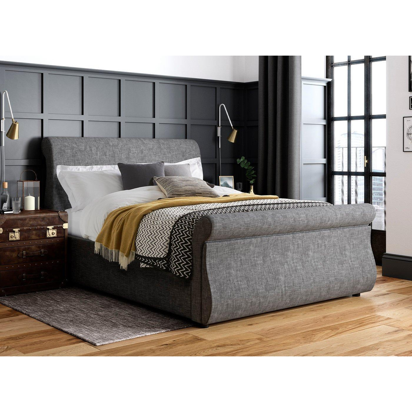 Detroit Upholstered Sleigh Bed Frame - 6'0 Super King - Grey