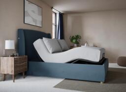 TEMPUR® Linford Ergomotion Adjustable Upholstered Bed Frame - 5'0 King - Blue - thumbnail 1