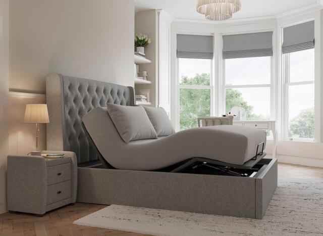 Deacon Ergomotion Adjustable Velvet-Finish Bed Frame - 5'0 King - Grey - image 1