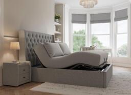 Deacon Ergomotion Adjustable Velvet-Finish Bed Frame - 5'0 King - Grey - thumbnail 1