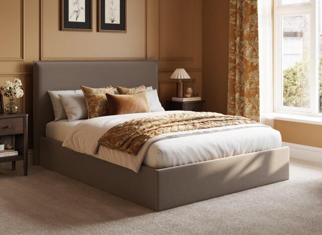 Orion Upholstered Ottoman Bed Frame - 4'6 Double - Brown - image 1
