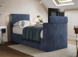 Sadie Upholstered Ottoman LG TV Bed Frame with Storage - 4'0 Small double - Blue