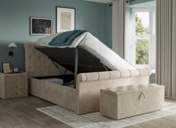Paris Upholstered Ottoman Bed Frame - 4'6 Double - Beige - thumbnail 2