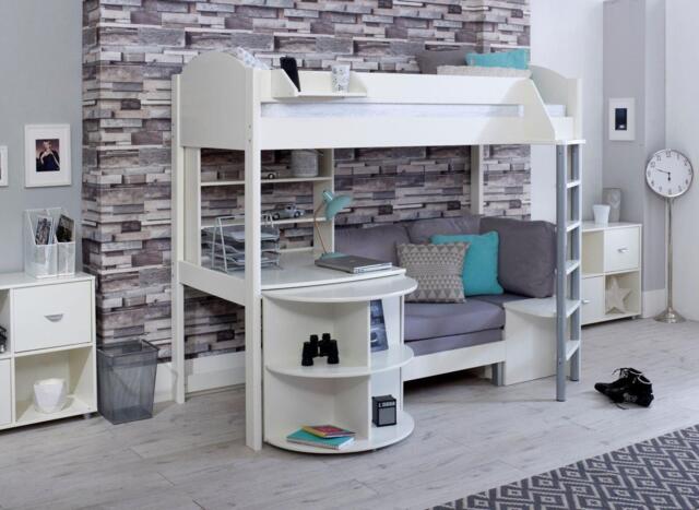 Timmy High Sleeper with Extendable desk and futon - 3'0 Euro single - White - image 1