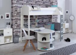 Timmy High Sleeper with Extendable desk and futon - 3'0 Euro single - White - thumbnail 2