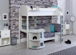 Timmy High Sleeper with Extendable desk and futon - 3'0 Euro single - White