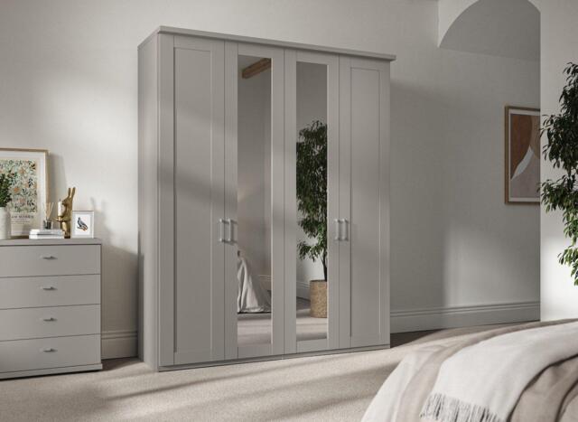 Dover 4-Door Wardrobe - Grey