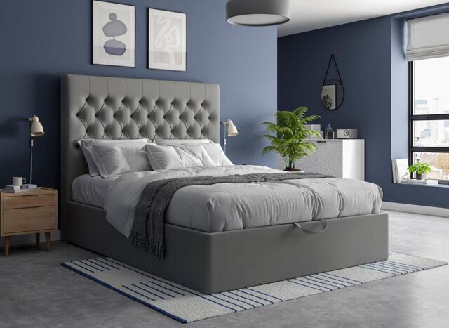 Ergomotion Upholstered Buttoned Ottoman Bed Frame - 4'6 Double - Grey - image 1