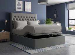 Ergomotion Upholstered Buttoned Ottoman Bed Frame - 4'6 Double - Grey - thumbnail 3