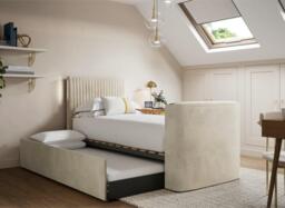 Sadie Upholstered Ottoman LG TV Bed Frame with Storage - 3'0 Single - Beige - thumbnail 3