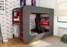 Marshall Loft Pod Gaming high sleeper with Futon - 3'0 Euro single - Black - thumbnail 2