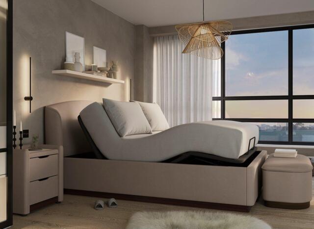 Chloe Ergomotion Adjustable Upholstered Bed Frame - 4'6 Double - Beige - image 1