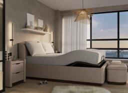 Chloe Ergomotion Adjustable Upholstered Bed Frame - 4'6 Double - Beige - thumbnail 2
