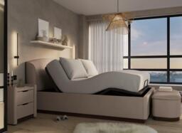 Chloe Ergomotion Adjustable Upholstered Bed Frame - 4'6 Double - Beige - thumbnail 1