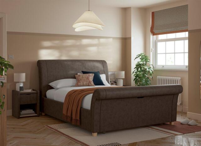 Delaware Upholstered Sleigh Bed Frame - 5'0 King - Brown - image 1