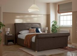 Delaware Upholstered Sleigh Bed Frame - 5'0 King - Brown - thumbnail 1