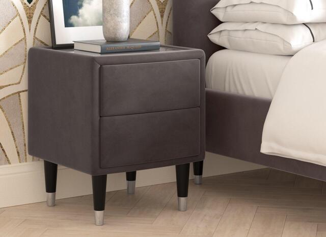 Batten Velvet-Finish Bedside Table - Grey