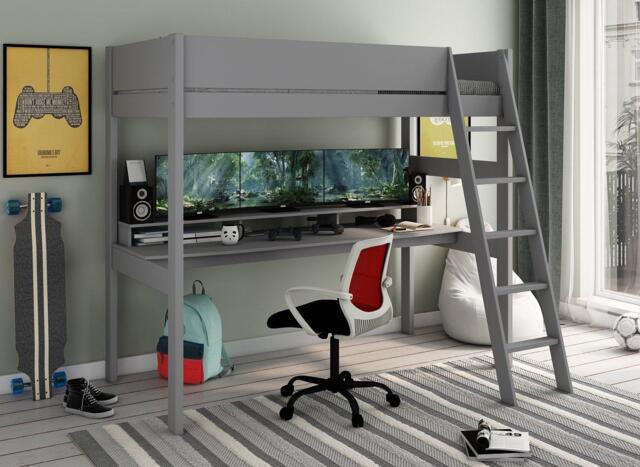 Anderson XL High Sleeper Bed Frame with Desk - 3'0 Single - Grey - image 1