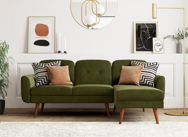 Gallway 3 Seater Corner Sofa Bed - Green - image 1