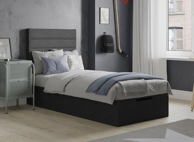 Sutton Upholstered Ottoman Bed Frame - 3'0 Single - Grey - image 1