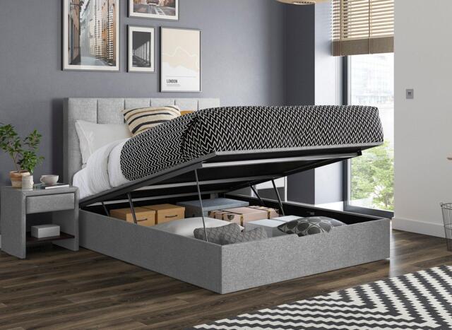 Ealing Upholstered Ottoman Bed Frame - 4'6 Double - Silver - image 1