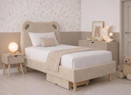 Ella Upholstered Kids Teddy Bed Frame - 2'4 Toddler - Cream - thumbnail 1