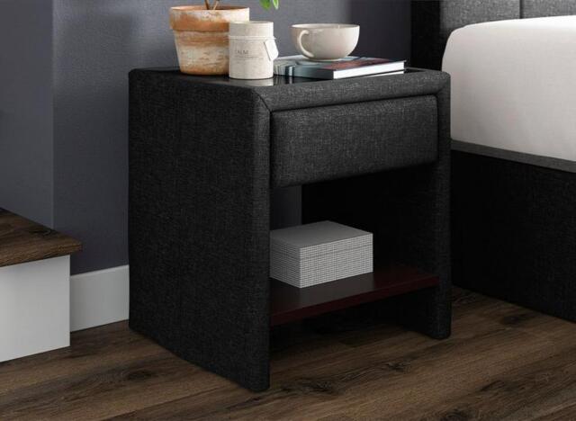 Harrow 1 Drawer Upholstered Bedside Table - Grey