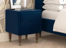 Batten Velvet-Finish Bedside Table - Blue