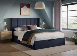 Adwell Upholstered Ottoman Bed Frame - 4'0 Small double - Blue - thumbnail 1