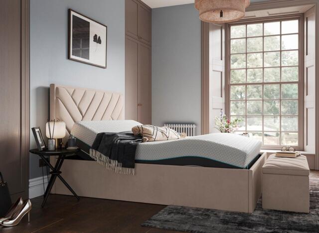House Beautiful Jay Sleepmotion Adjustable Velvet-Finish Bed Frame - 6'0 Super king - Beige - image 1