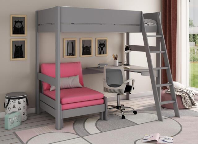Anderson Desk High Sleeper With Pink Chair - 3'0 Single - Grey - image 1