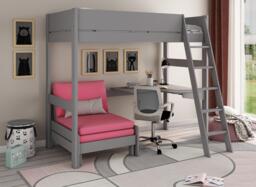 Anderson Desk High Sleeper With Pink Chair - 3'0 Single - Grey - thumbnail 1