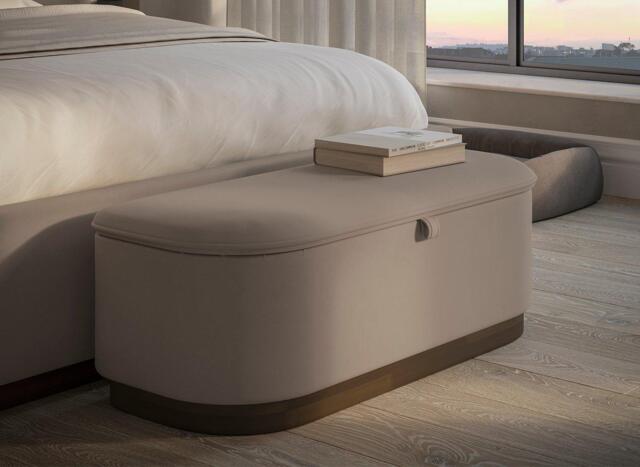 Chloe Velvet-Finish Blanket Box - Beige