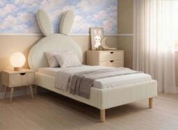 Darcie Upholstered Kids Bunny Bed Frame - 3'0 Single - Cream