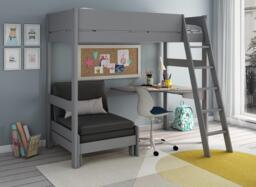Anderson Desk High Sleeper With Black Chair - 3'0 Single - Grey