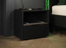 Glitch Upholstered USB Charging Bedside Table - Black