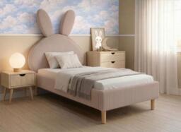 Darcie Upholstered Kids Bunny Bed Frame - 3'0 Single - Pink - thumbnail 1