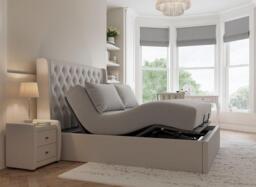 Deacon Ergomotion Adjustable Velvet-Finish Bed Frame - 4'6 Double - Cream