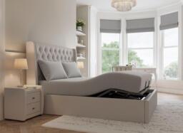 Deacon Ergomotion Adjustable Velvet-Finish Bed Frame - 4'6 Double - Cream - thumbnail 2