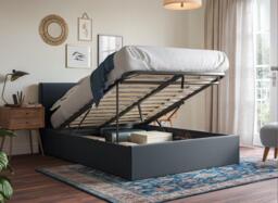 Yardley Upholstered Ottoman Bed Frame - 4'6 Double - Grey - thumbnail 1