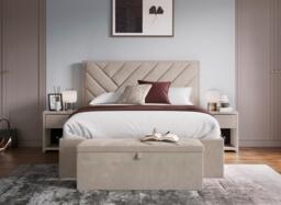 Jay Velvet-Finish Upholstered Ottoman Bed Frame - 5'0 King - Beige - thumbnail 3