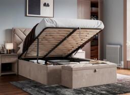 Jay Velvet-Finish Upholstered Ottoman Bed Frame - 5'0 King - Beige - thumbnail 2
