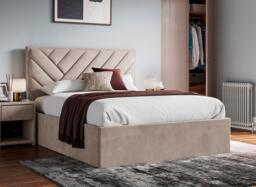 Jay Velvet-Finish Upholstered Ottoman Bed Frame - 5'0 King - Beige - thumbnail 1