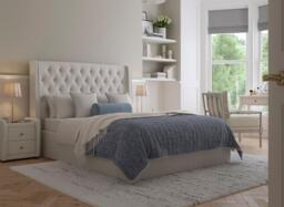 Deacon Upholstered Ottoman Bed Frame - 5'0 King - Cream - thumbnail 1